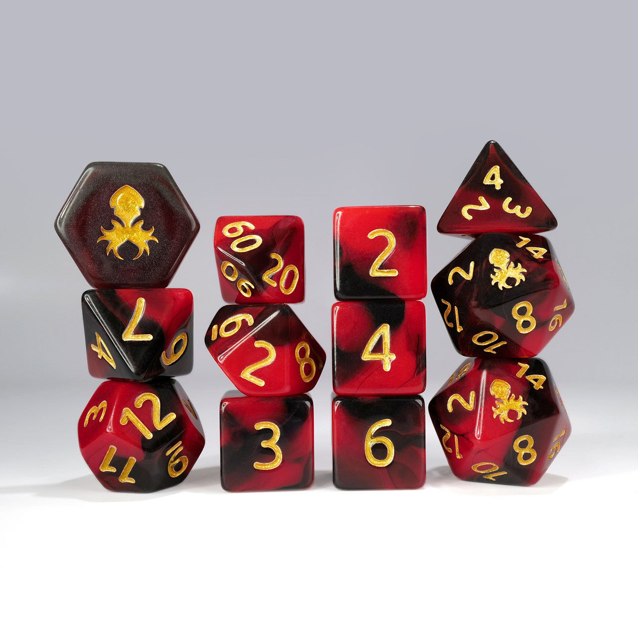 12pc Red and Black Gummi Polyhedral Dice Set